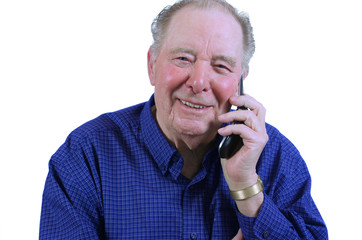 Elderly man using cell phone