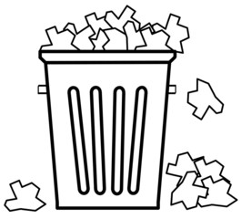 outline of garbage can overflowing with trash 