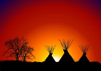 Papier Peint photo autocollant Indiens tipi au coucher du soleil