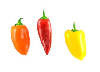 3 mini sweet peppers on white
