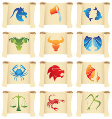 a set of grunge Zodiac Star Signs on manuscripts