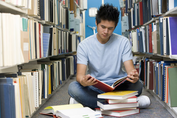 University student working in library