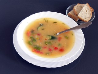 vegetarian vegetable soup and bread