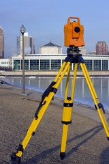 Theodolite set in front of Aquarium