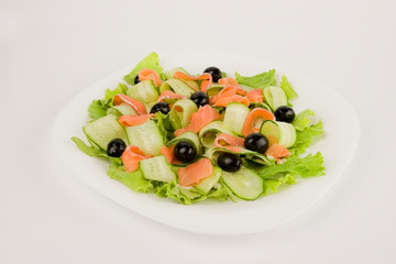 Salad with red fish and cucumbers
