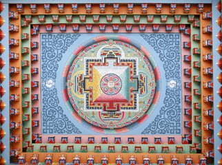 Tibetan mandala painting on monestery ceiling, Nepal - 7325273