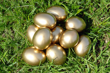 Golden eggs in grass