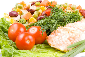 Stake from a salmon with vegetables