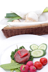 Vegetables and raw meat