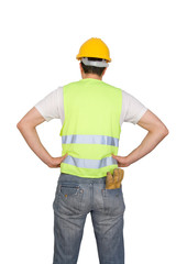 Construction worker isolated on white background.