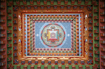 Tibetan mandala painting on monestery ceiling,  Nepal - 7336463