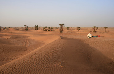 Fototapeta na wymiar Campement dans le désert du Sahara