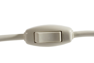 Close-up of an on/off switch with a cord (isolated on white)