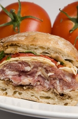 gourmet sandwich on ciabatta bread