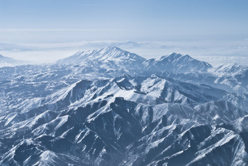 Aerial picture of dramatic mountain ranges in the Rockies