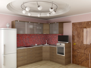 Interior of modern kitchen. 3D image.