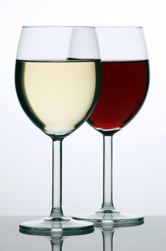 Two glasses of red and white wine