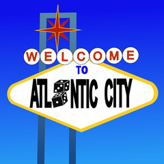welcome to Atlantic City sign with dice illustration