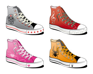 Shoes with various symbol isolated on white background
