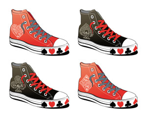 Shoes with poker symbol isolated on white background