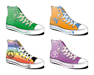 Shoes with peace symbol isolated on white background
