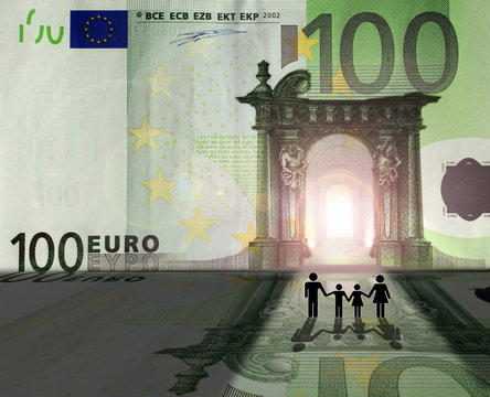 Conceptual:  Family Entering Euro Kingdom