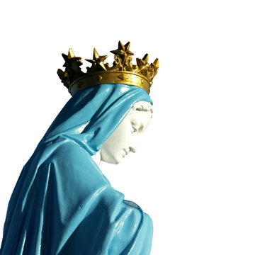 statue de la Sainte Vierge Marie d&eacute;tour&eacute;e, sur fond blanc