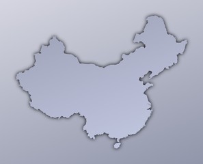 China map filled with metallic gradient. Mercator projection.