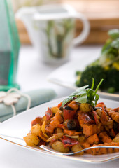 Fresh red vegetable salad with corn and basil
