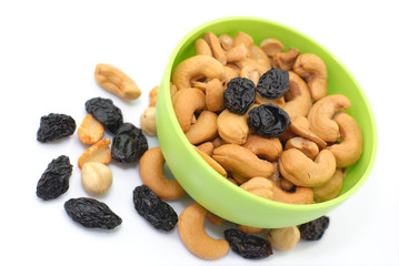 Mixed snacks in a green bowl