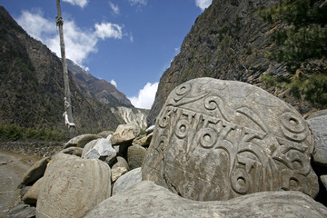 Tibetan mani prayer stones, annapurna, nepal