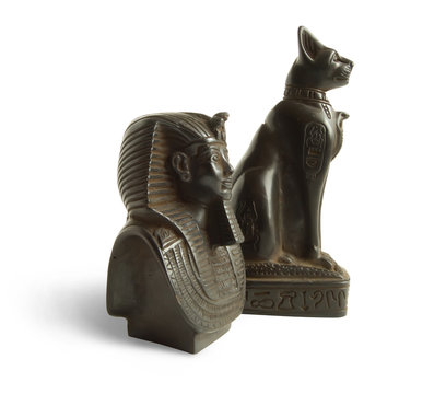Stone Egyptian cats and pharaon Tutankhamon 