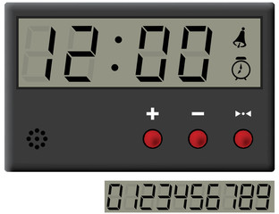 liquid-crystal clock and digits set. Vector illustration.