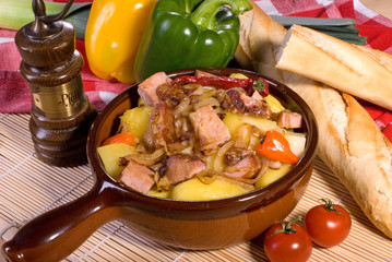 Pork stew with potatoes, pepper and other vegetables