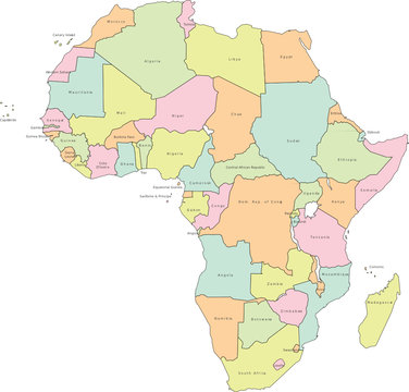 Africa continental vector map with states