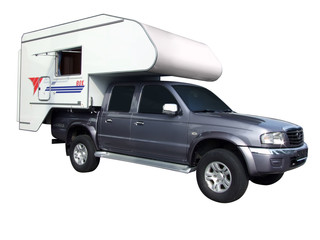 rv pickup truck with camping trailer