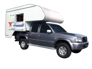 rv pickup truck with camping trailer © goce risteski
