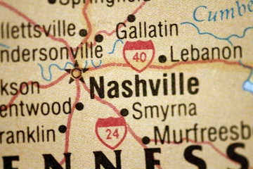 Papier Peint photo Lavable Amérique centrale Carte Nashville Tennessee