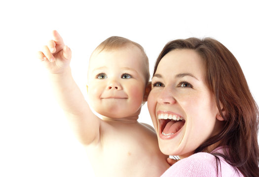 Child with mother, high key portrait