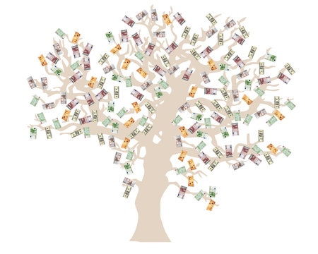 Money tree- USD, Euro and GB Pounds currencies