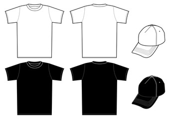 outline template shirt and cap on a white background