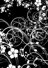 Papier Peint photo Lavable Fleurs noir et blanc tourbillonne