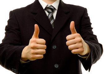 Thumbs up with both hands. Success in business.