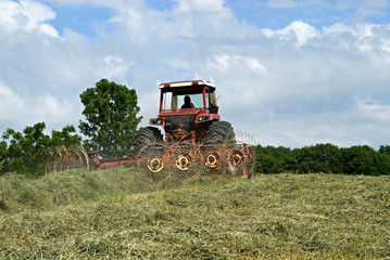 Tractor Raking Hay