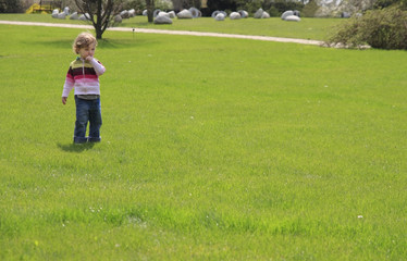 Child on the green lawn