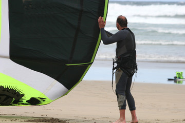 kitesurfer launching kite