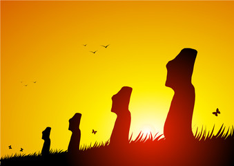 Easter island monolith at sunset - obrazy, fototapety, plakaty