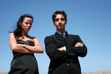 Young couple doing business