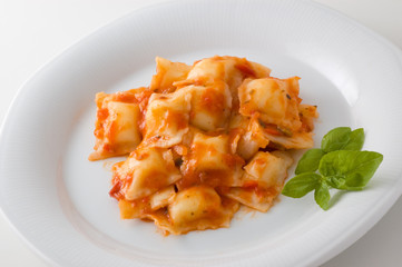 Ravioli pasta with tomato sauce