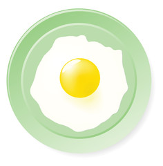 Fried eggs on green plate. Isolated on white.